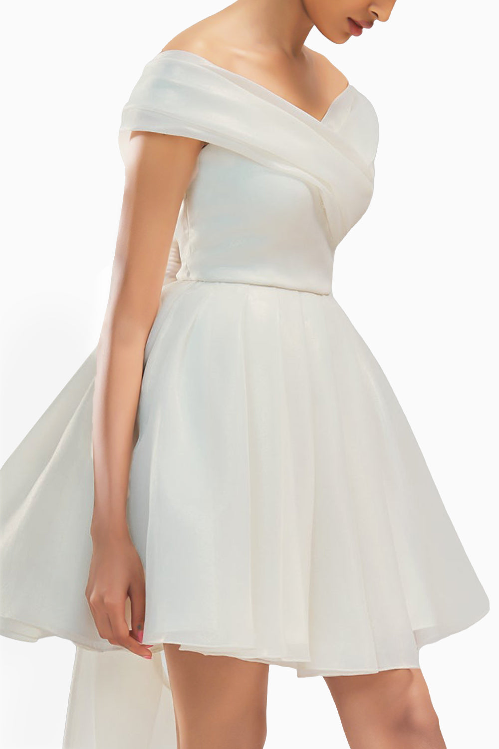 Ivy Pleated Off Shoulder Dress With A Back Bow