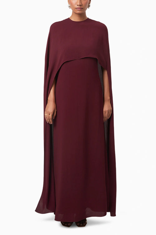 Wine Alaia Draped Overlay Gown