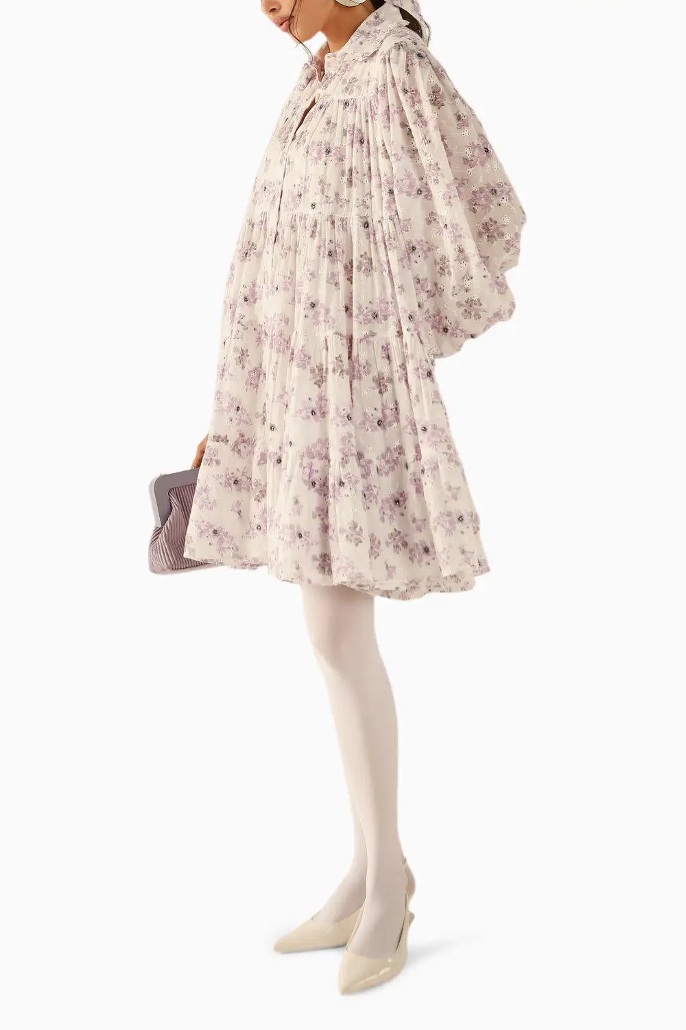 Violet White-Lavender Schiffli Dress