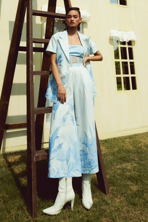 Skye Blue Corset with Blazer and Pants Set