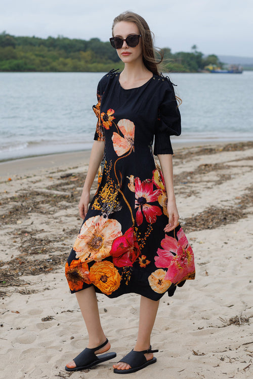 Midnight Blossom Tie Dress