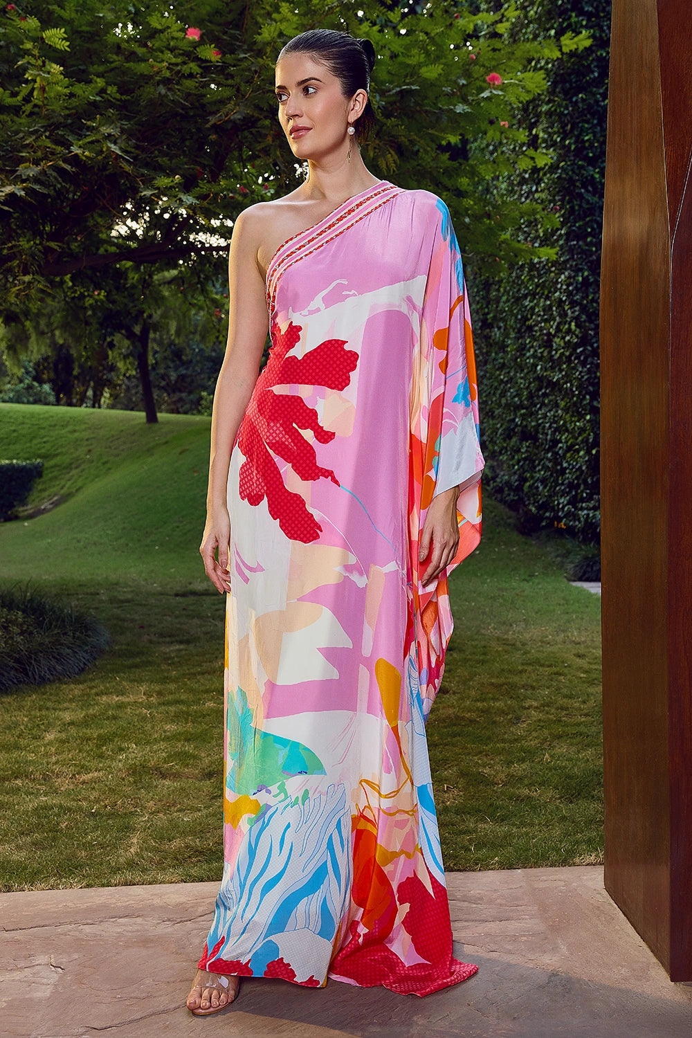 Paradise Hues One-Shoulder Kaftan