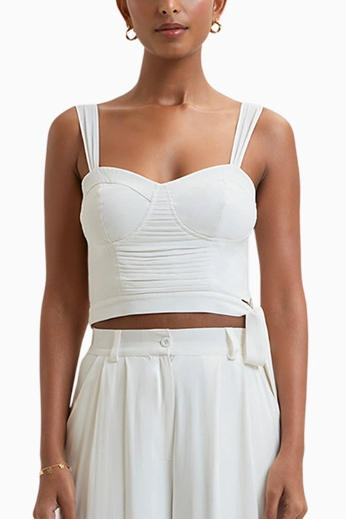 White Kyoto Pleated Crop Top