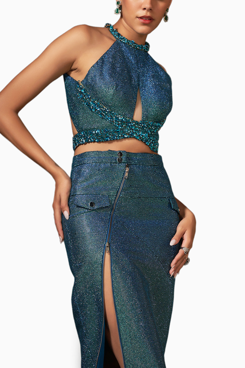 Peacock Blue Halter Neck Co-ord Set
