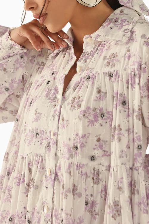 Violet White-Lavender Schiffli Dress