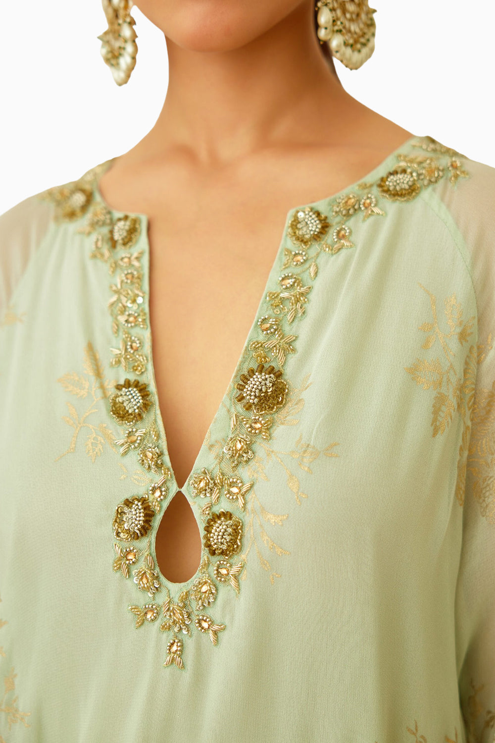 Mint Foil Embroidered Sharara Set