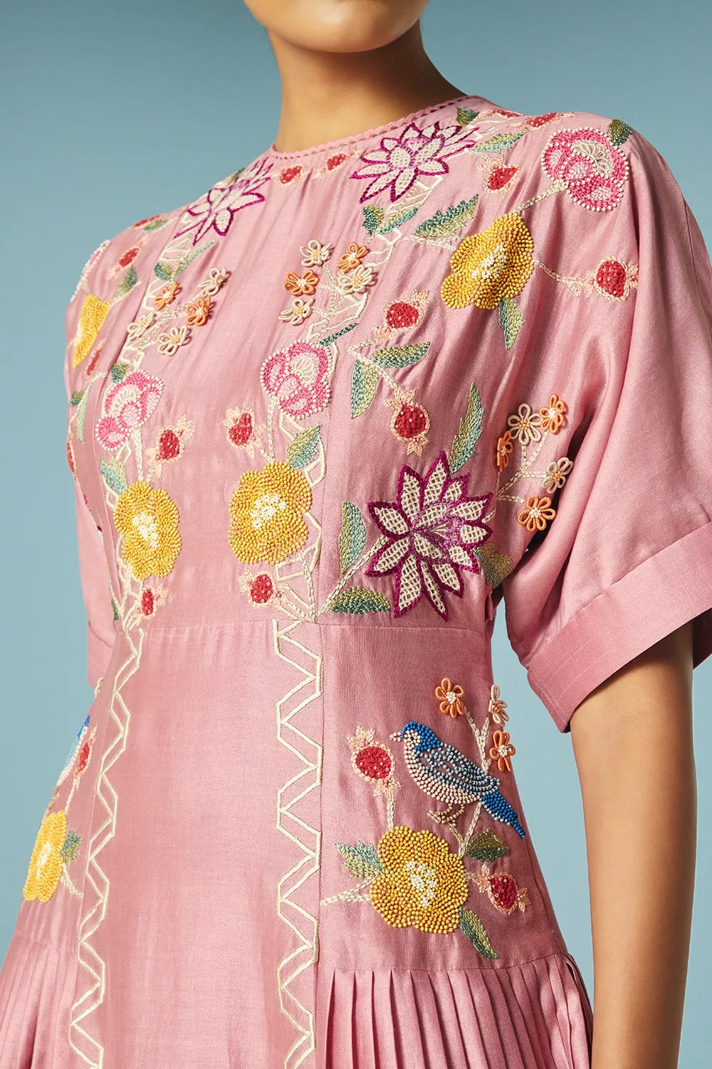 Blush floral embroidered pleated midi dress 3XL