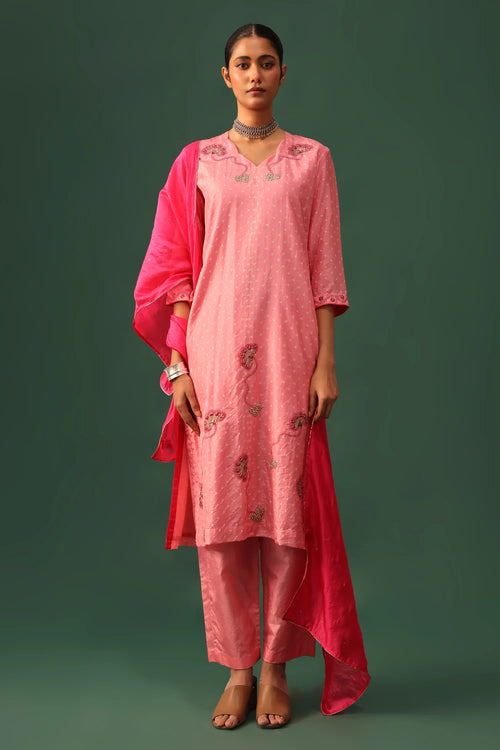 Pink Bandhani Aari Suit Set