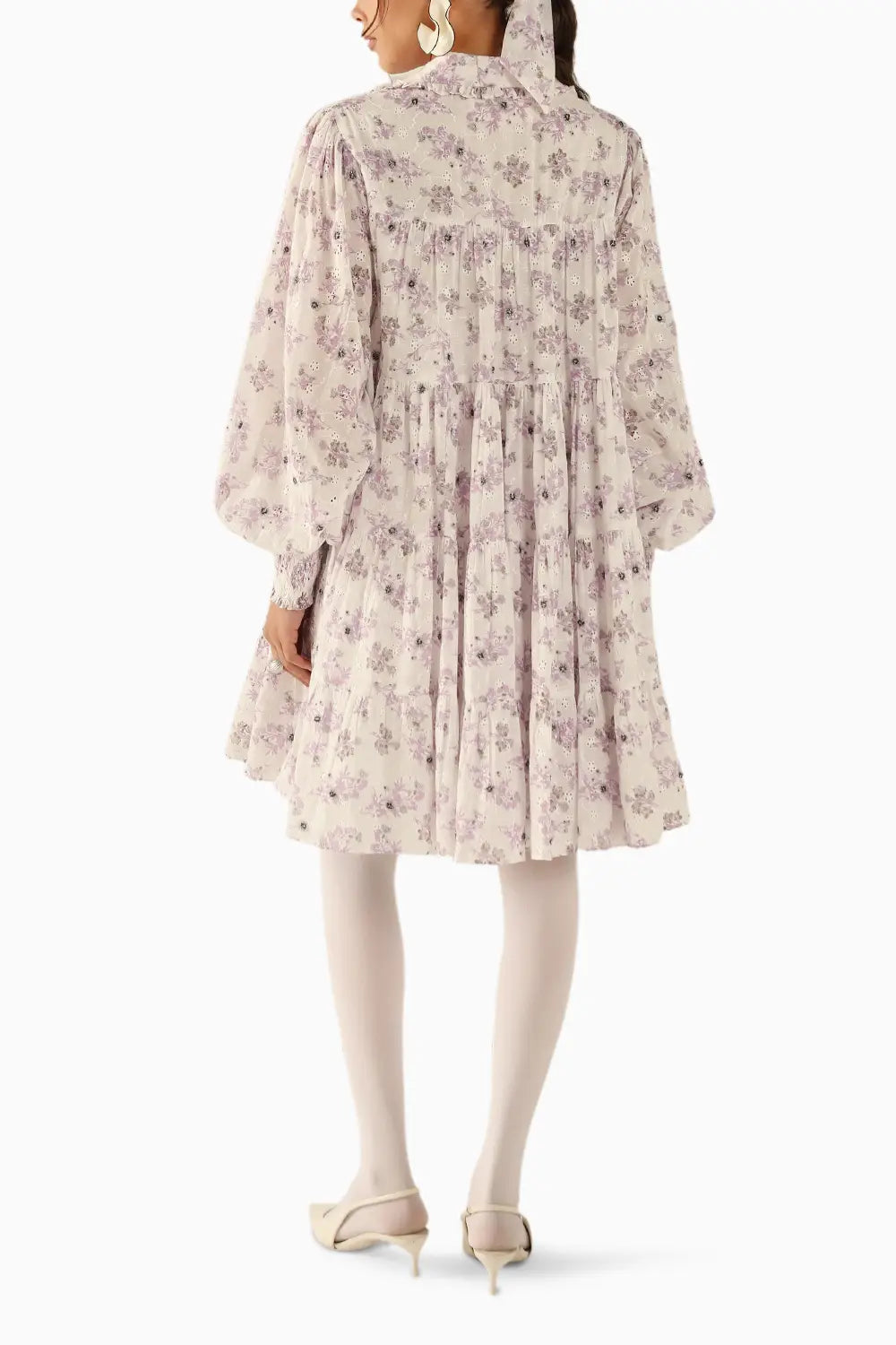 Violet White-Lavender Schiffli Dress