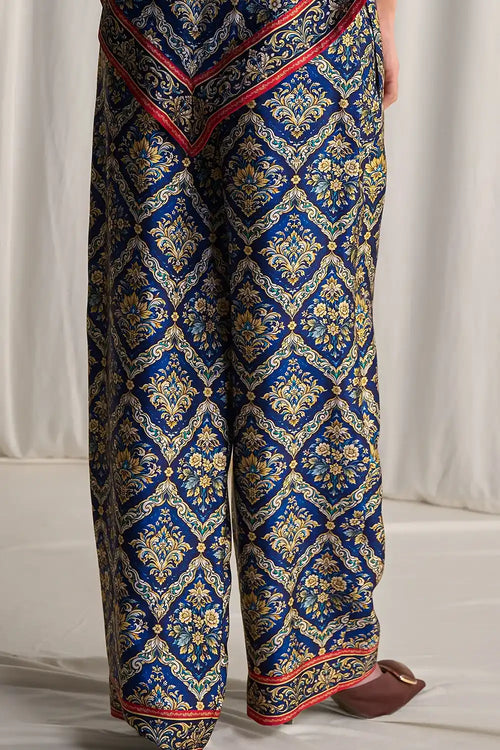 Halter Neck Scarf Print Top With Pant Set