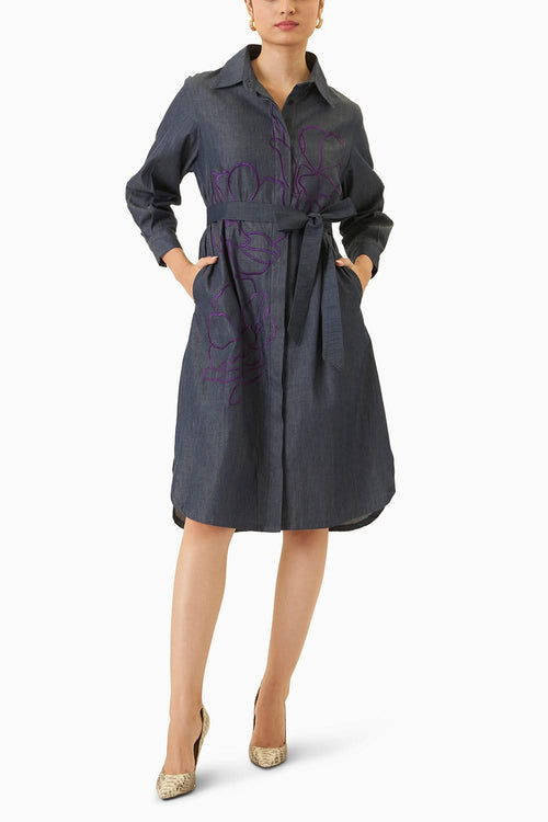 Blue Flower Shirt Dress