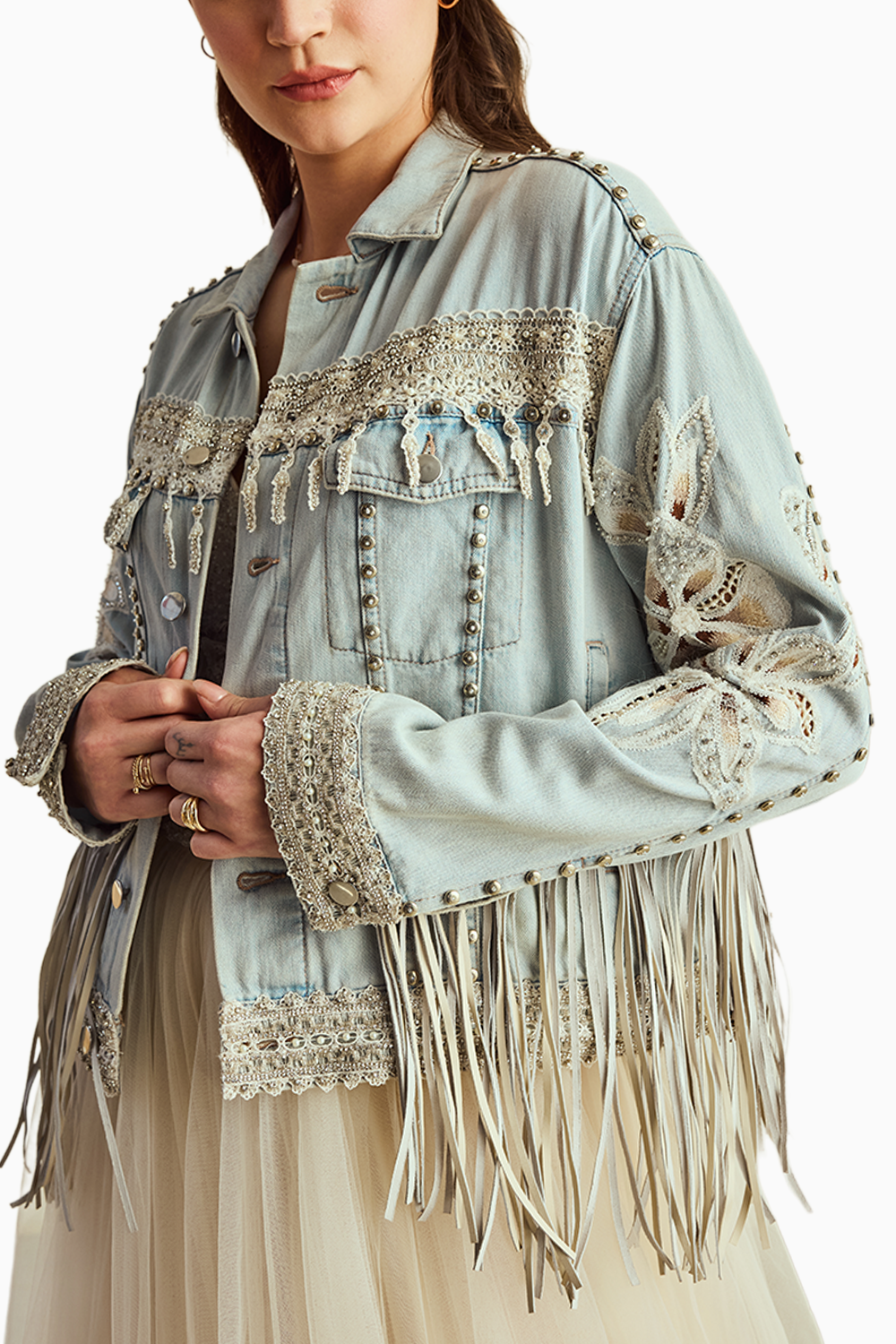 Embroidered Fringes Denim Jacket