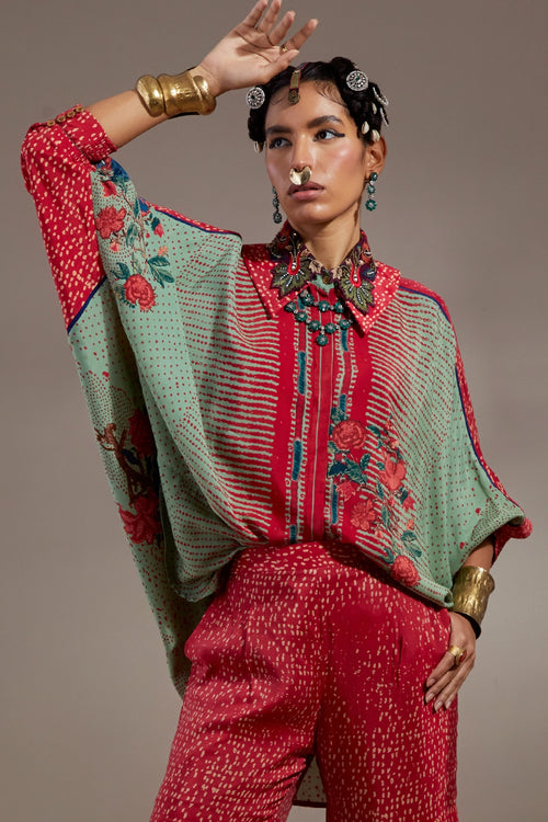 Ash Green Anka Mandala Shirt With Flared Pants