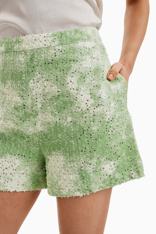 Green White Lazercut Shorts