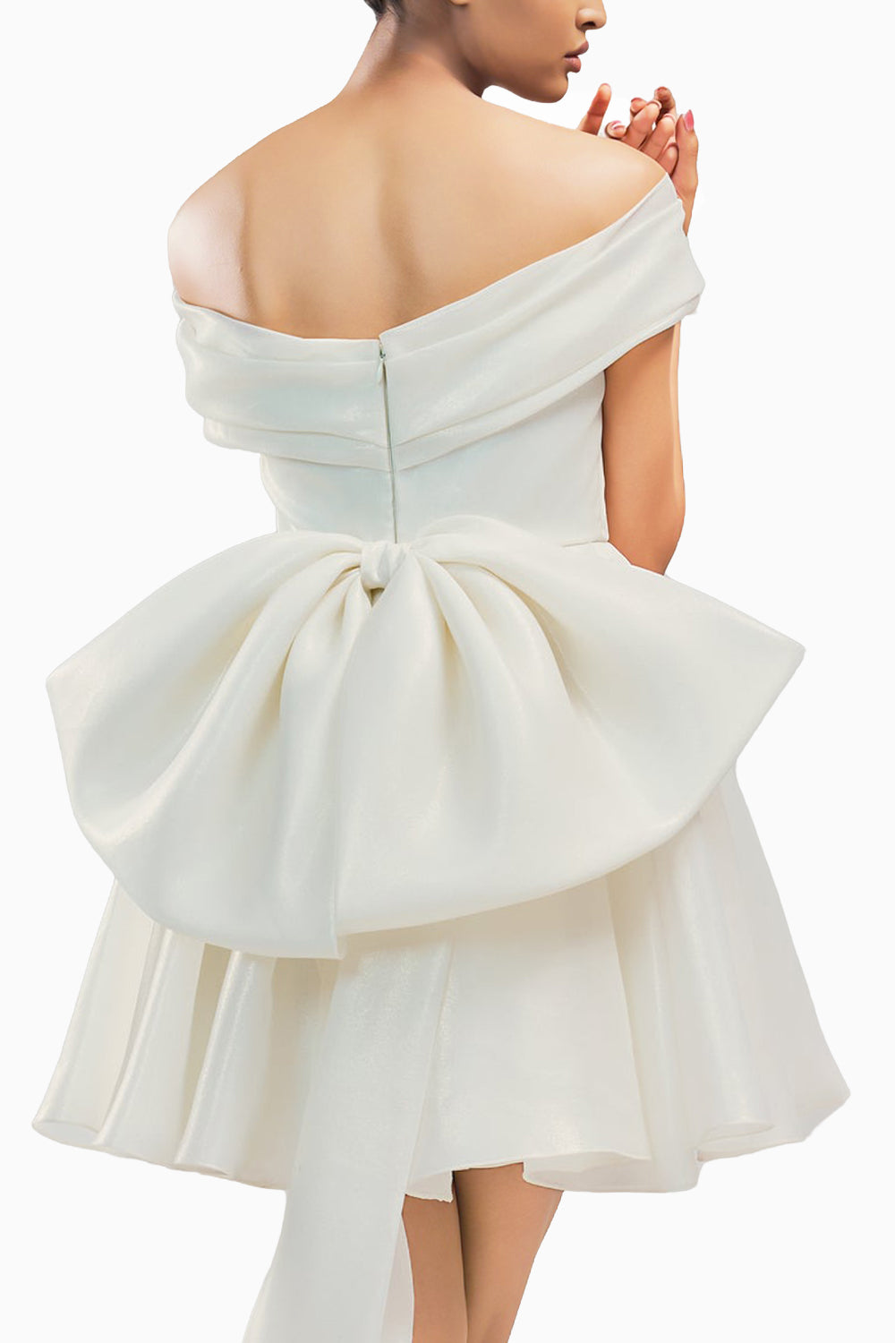 Ivy Pleated Off Shoulder Dress With A Back Bow