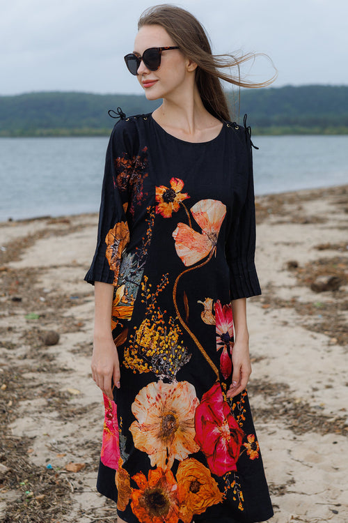 Midnight Blossom Tie Dress