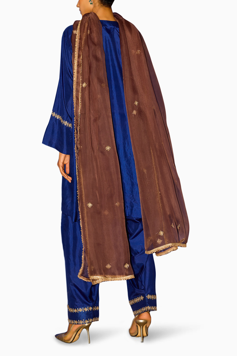 Zardosi Motif Kurta Set with Organza Dupatta