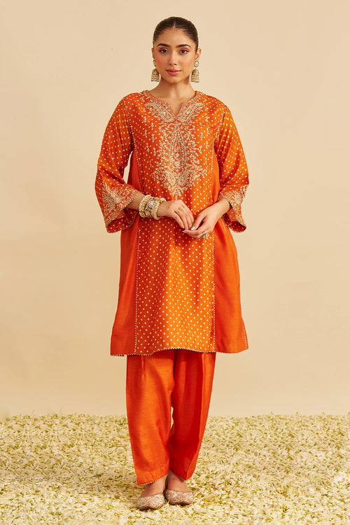 Kayra Orange Short Gathered Chauga with Salwar