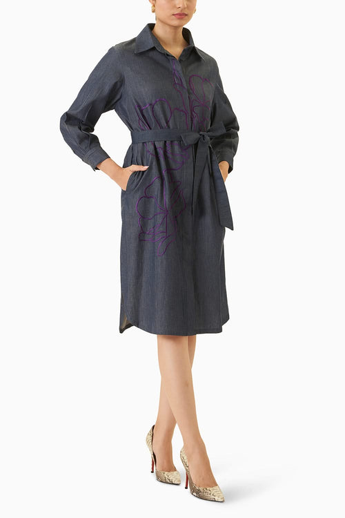 Blue Flower Shirt Dress
