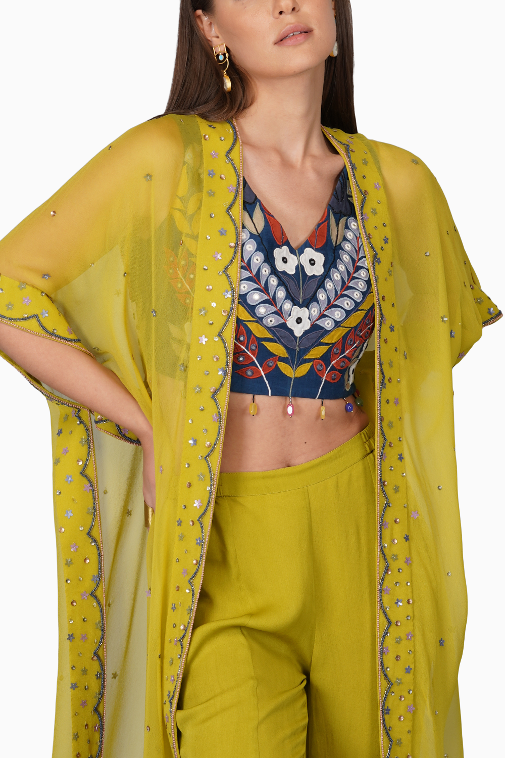 Applique Blouse Citrus Green Cape Set