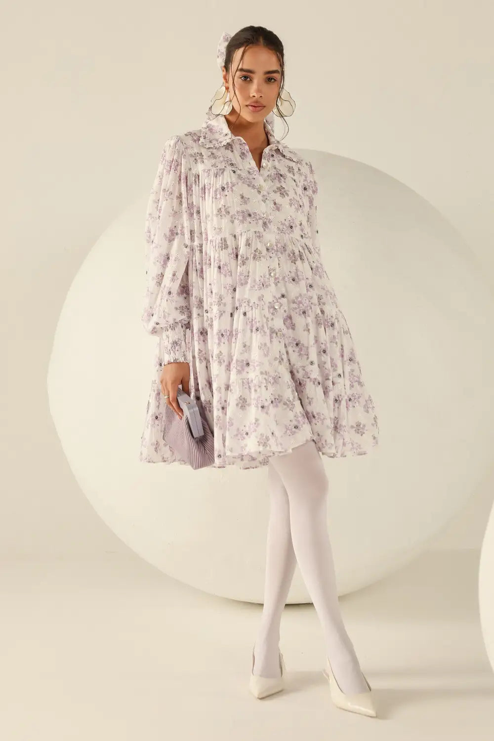 Violet White-Lavender Schiffli Dress