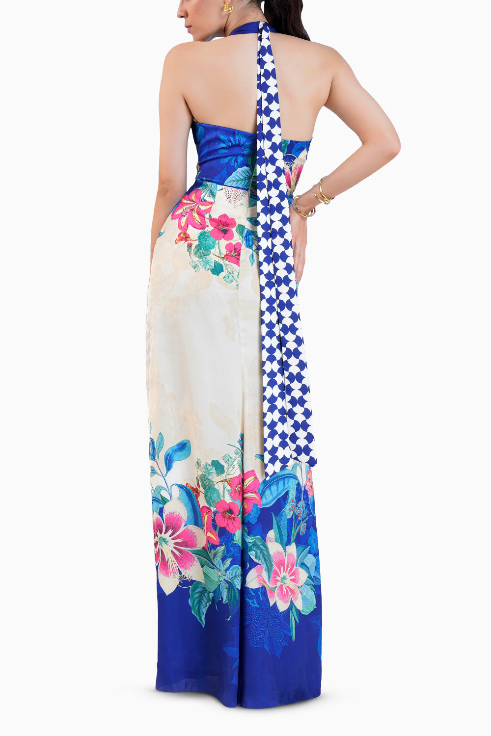 Floral Expression Printed Halter Neck Dress With Slit