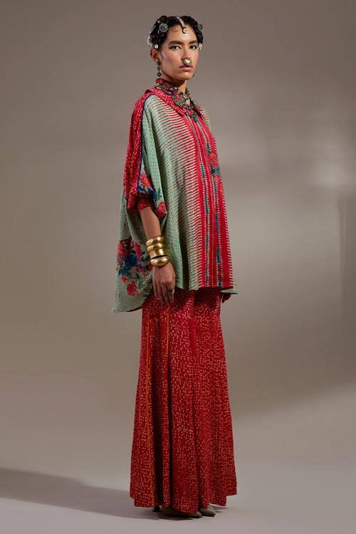Ash Green Anka Mandala Shirt With Flared Pants
