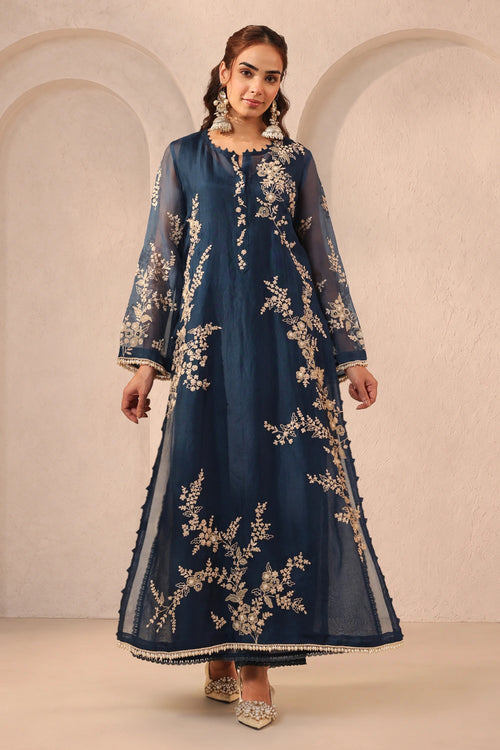 Vaayu Dark Blue Jaal Straight Kurta Set