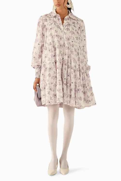 Violet White-Lavender Schiffli Dress