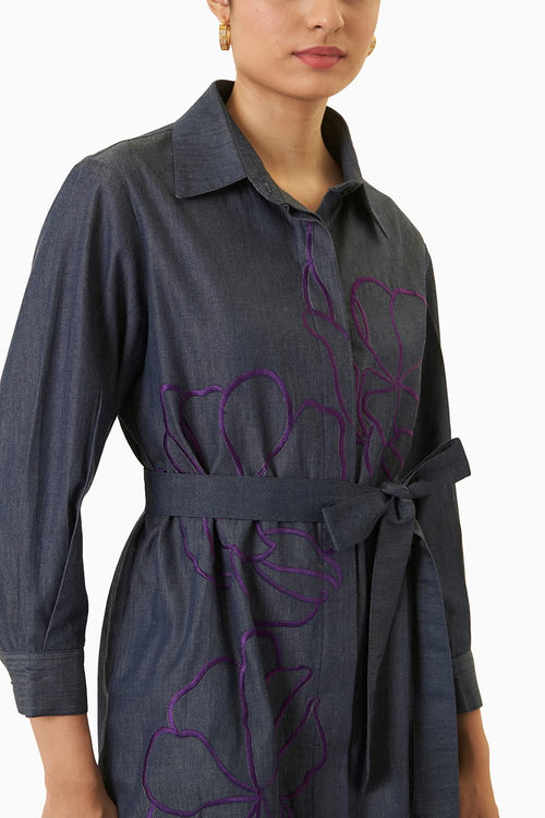 Blue Flower Shirt Dress