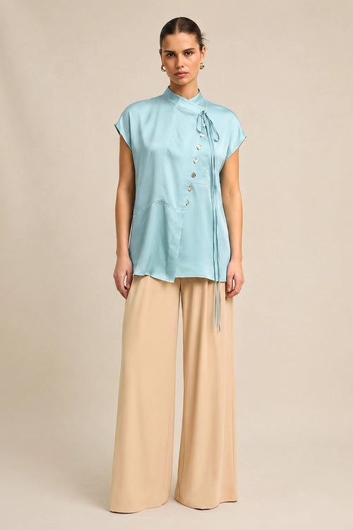 Tropical Breeze Blue Crew Neck Blouse