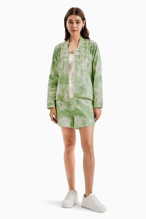 Green White Cloud Denim Lazercut Jacket