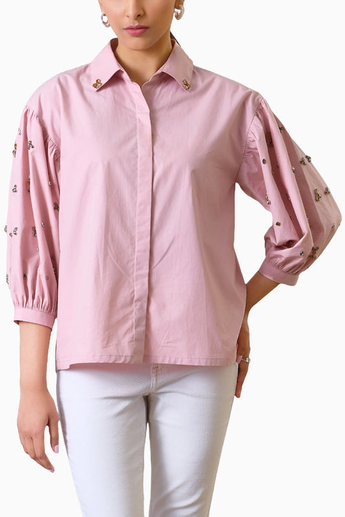 Blush Elegance Embellished Shirt