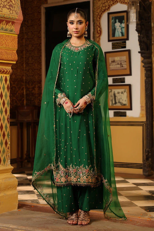 Ahista Green Mayur Applique Long Kurta Set