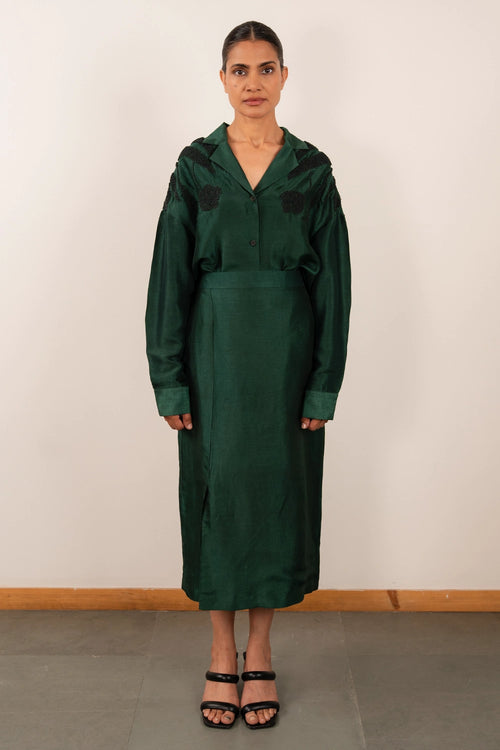 Forest Green Ivy Shirt And Skirt Set