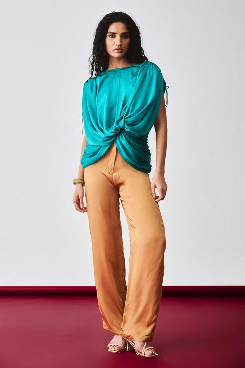Teal Fern Draped Top