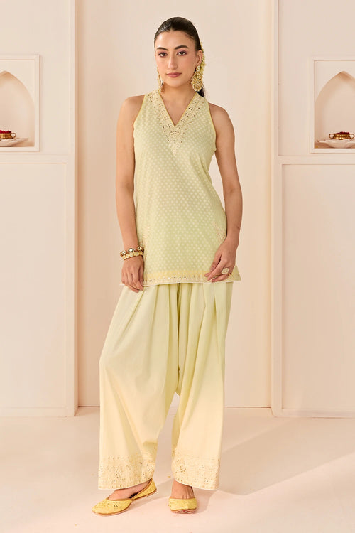 Miral Mint Green Short Kurta with Farsi Salwar and Dupatta
