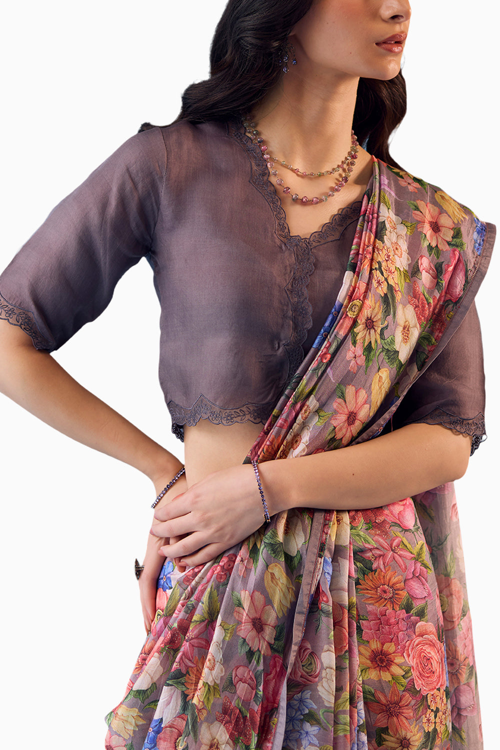 Whimsical Garden Slate Saree