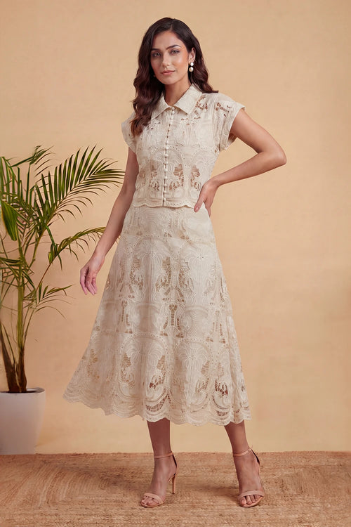 Ivory Palm Lace Skirt Set