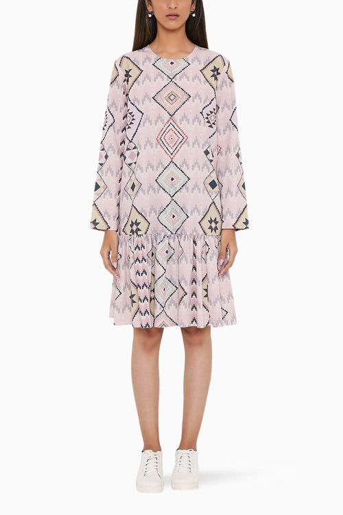 Blush Mosaic Diamond Print Dress