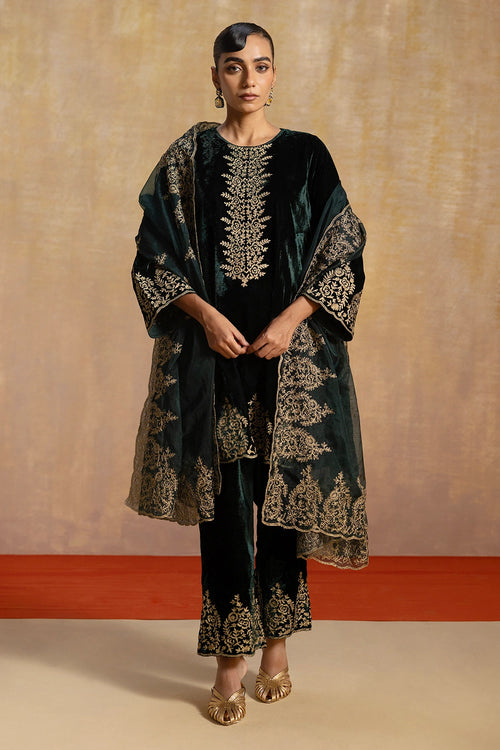 Dastaan Green Velvet Suit Set