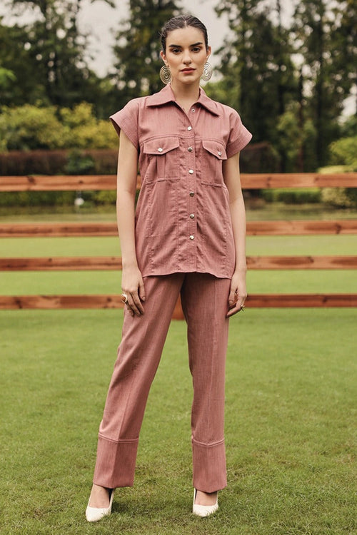 Rose Shacket with Straight Pants