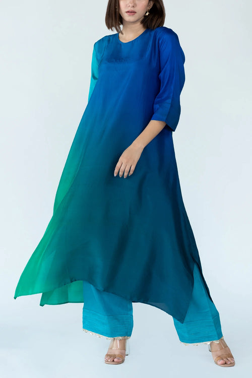 Green Blue Ombre Kurta With Dupatta