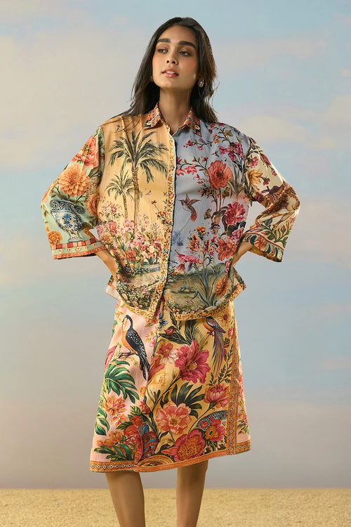 Coastal Print Shirt and Skirt Set
