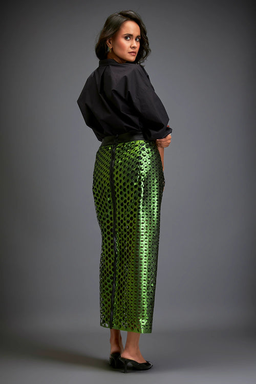 Metallic Green Skirt With Layers