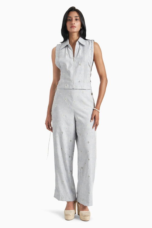 Grey Denim Rugged Collared Bib And Pants Set
