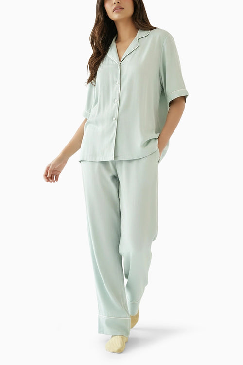 Celeste Blue Half Sleeves Solid Pajama Set