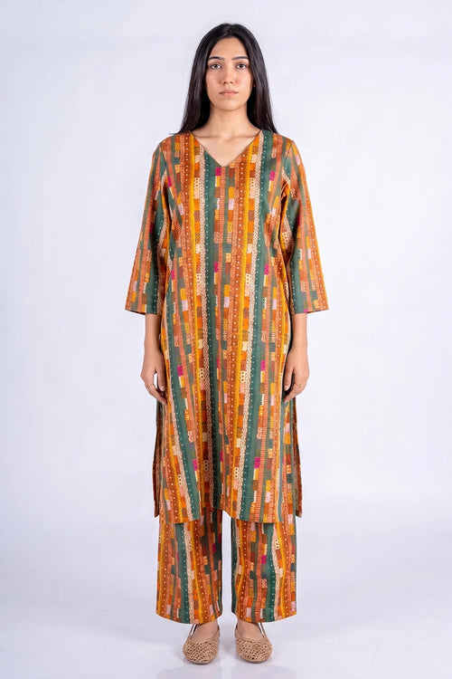 Gond Abstract Stripes Kurta Set