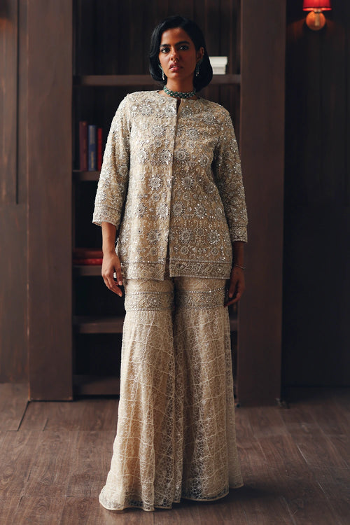 Fasana Round Neck Jacket And Sharara Set
