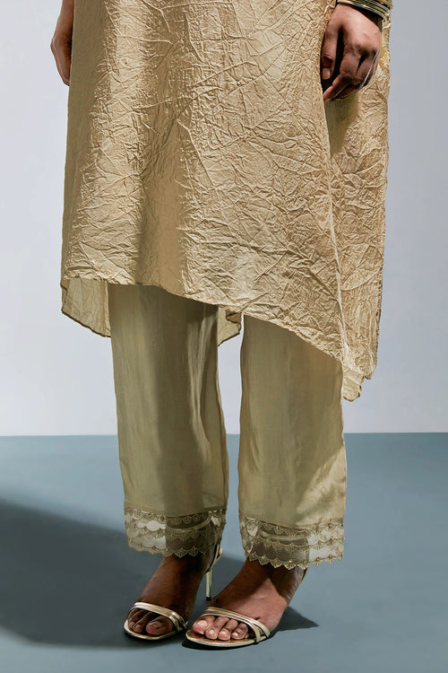 Shell Floral Embroidered Crushed Silk Kurta Set
